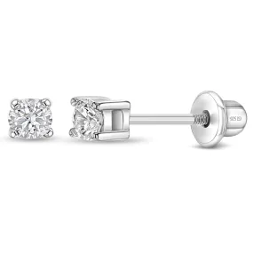 Classic Setting Solitaire 2-5mm Baby / Toddler / Kids Earrings Screw Back - Sterling Silver