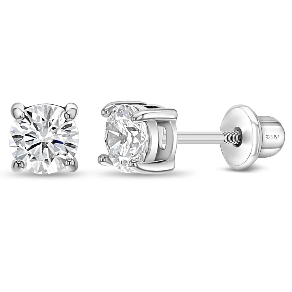 Classic Setting Solitaire 2-5mm Baby / Toddler / Kids Earrings Screw Back - Sterling Silver