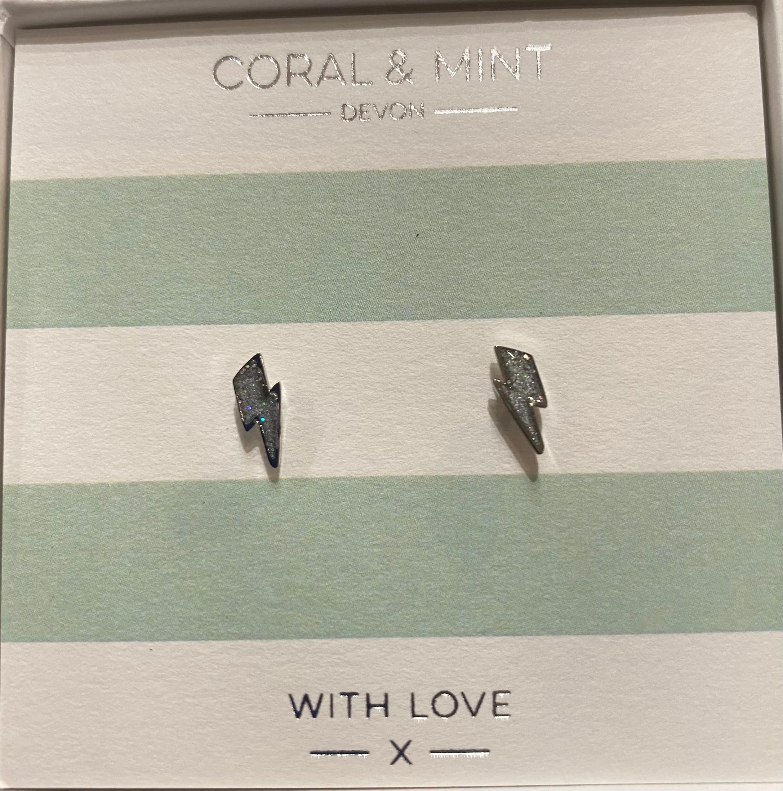 Coral & Mint Lightning Bolt Studs