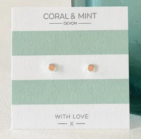 Coral And Mint Mini Light Coral Enamel Circle Studs