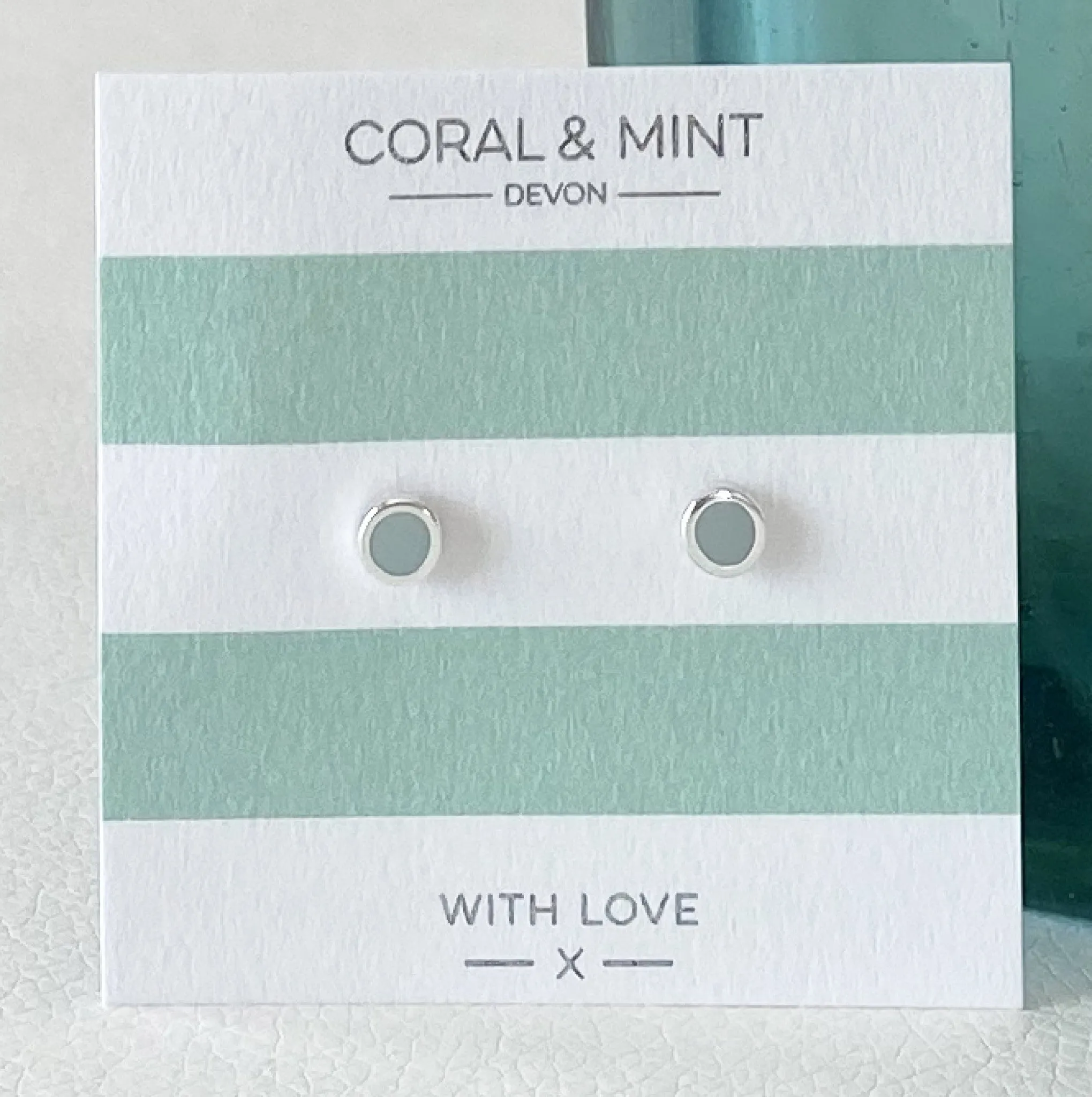 Coral And Mint Pale Blue Circle Studs