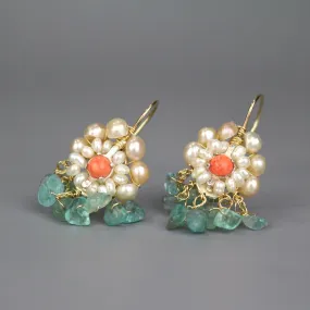 Coral Apatite Pearls Cherkes Earrings