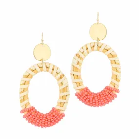 Coral Beaded and Gold Rattan Drops