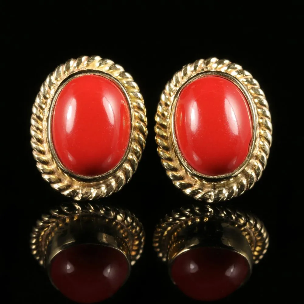 Coral Gold Stud Earrings 9Ct Gold