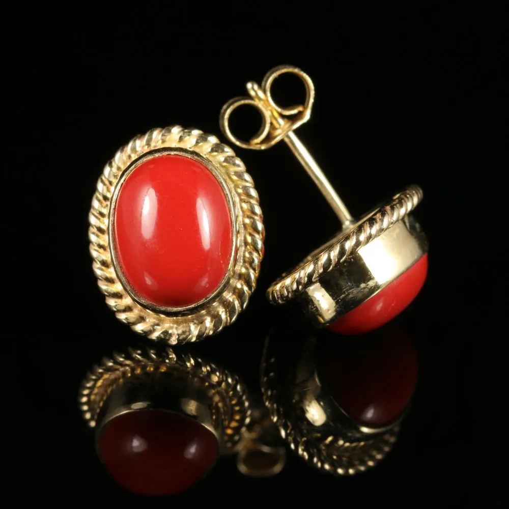 Coral Gold Stud Earrings 9Ct Gold