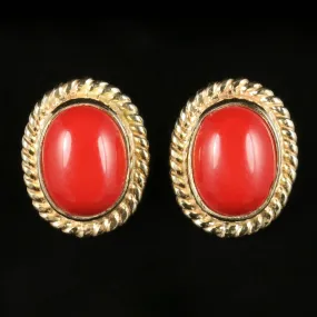 Coral Gold Stud Earrings 9Ct Gold