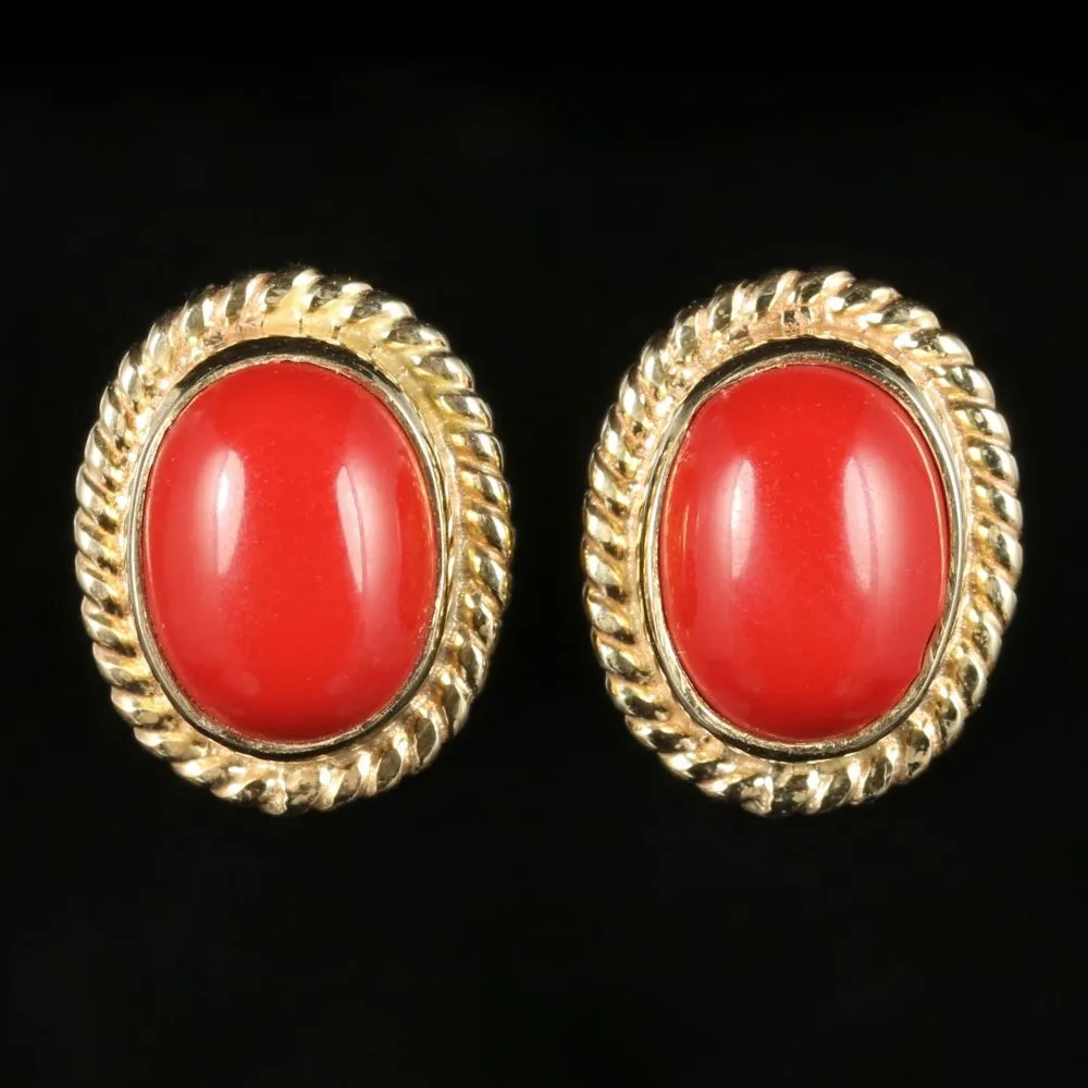 Coral Gold Stud Earrings 9Ct Gold