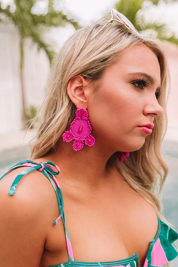 Coral Reef Beaded Earrings In Hot Pink