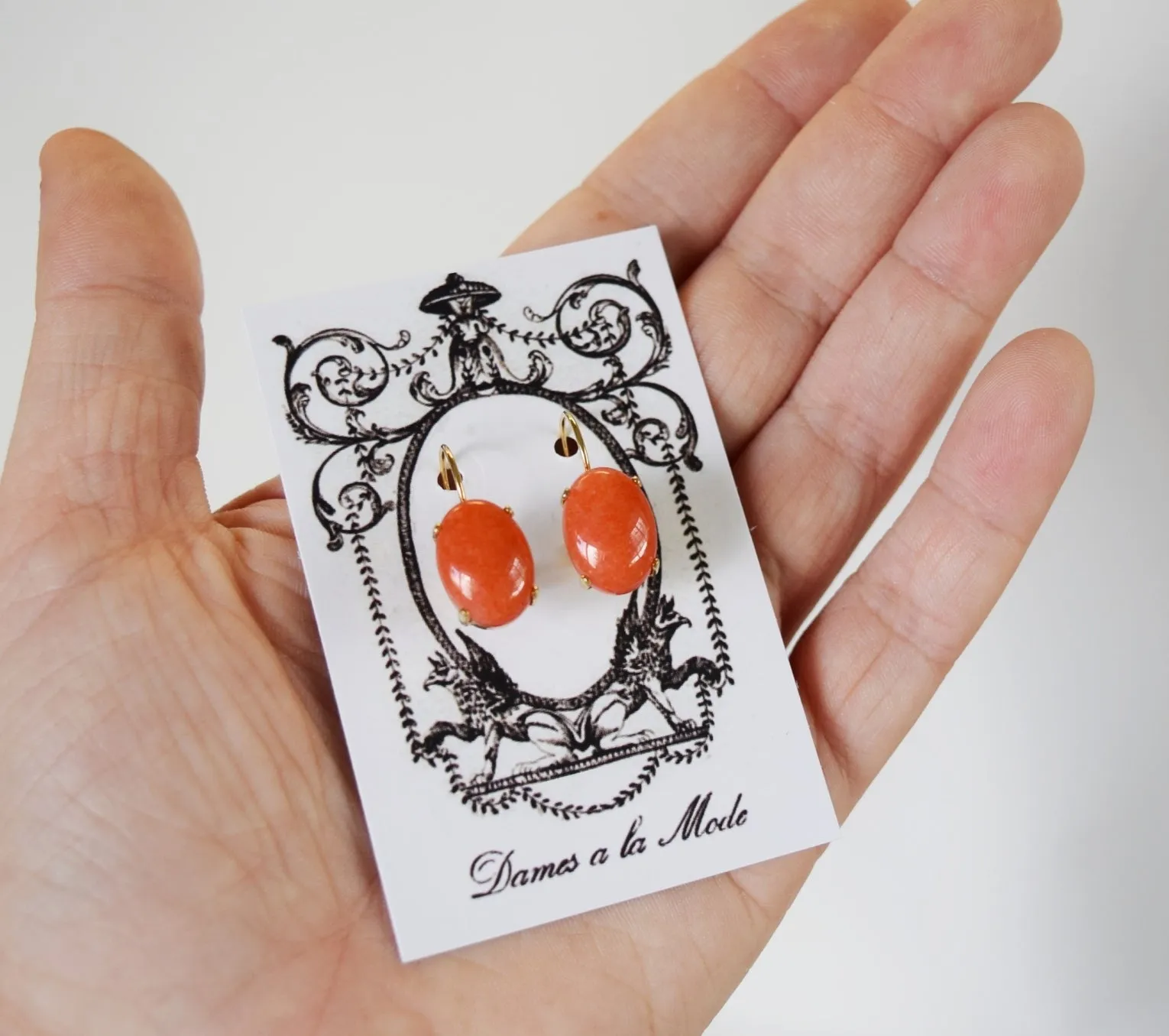 Coral Stone Earrings - Medium Oval