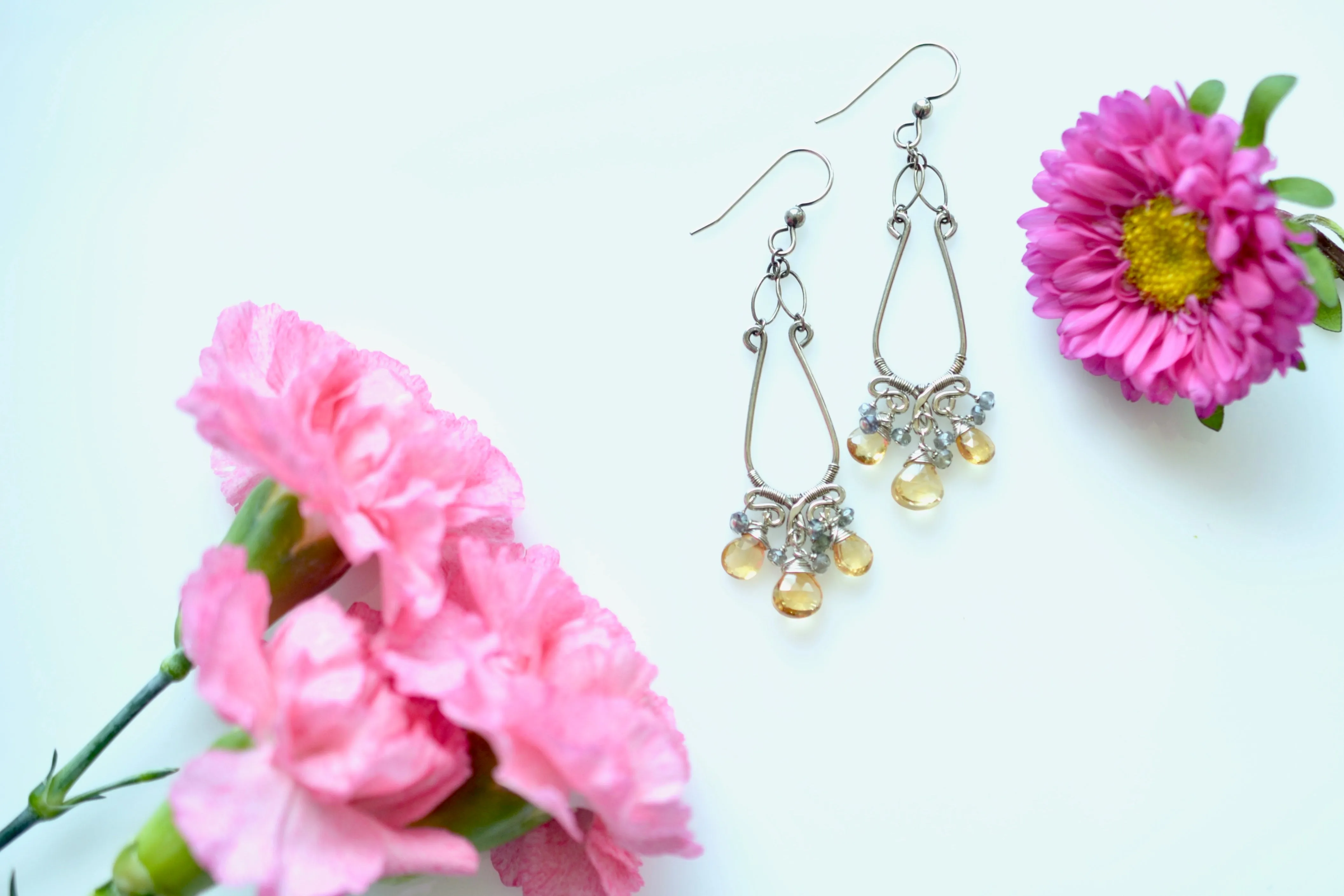 Cosima - Citrine, Garnet, Oxidized Silver Earrings