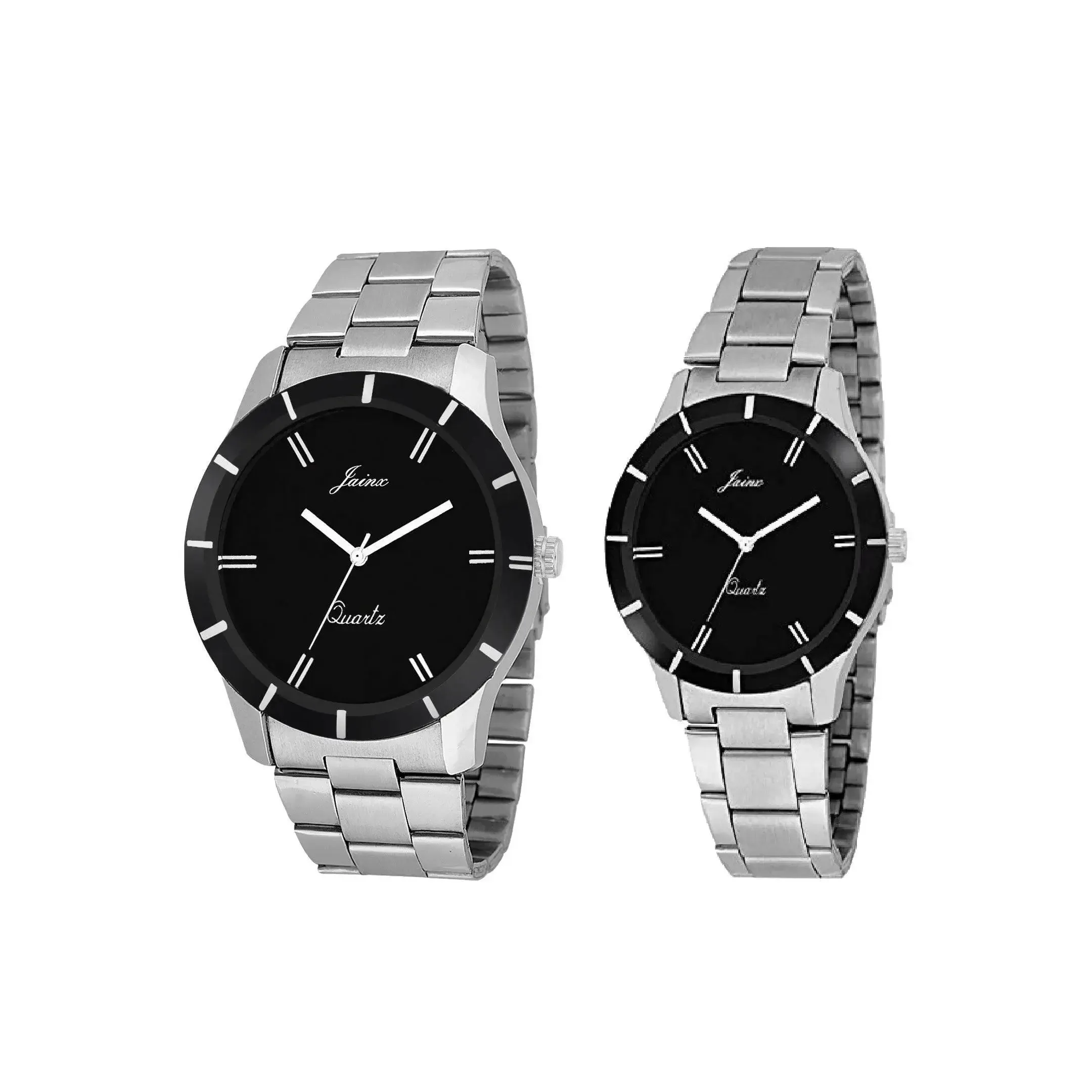 Couple's Black Dial Steel Chain Analog Watch - Jainx JC423