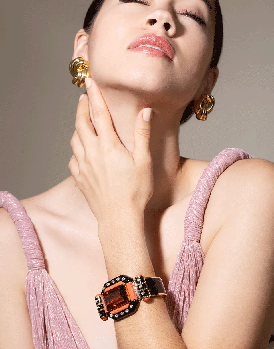 Couture Citrine, Coral and Diamond Cuff