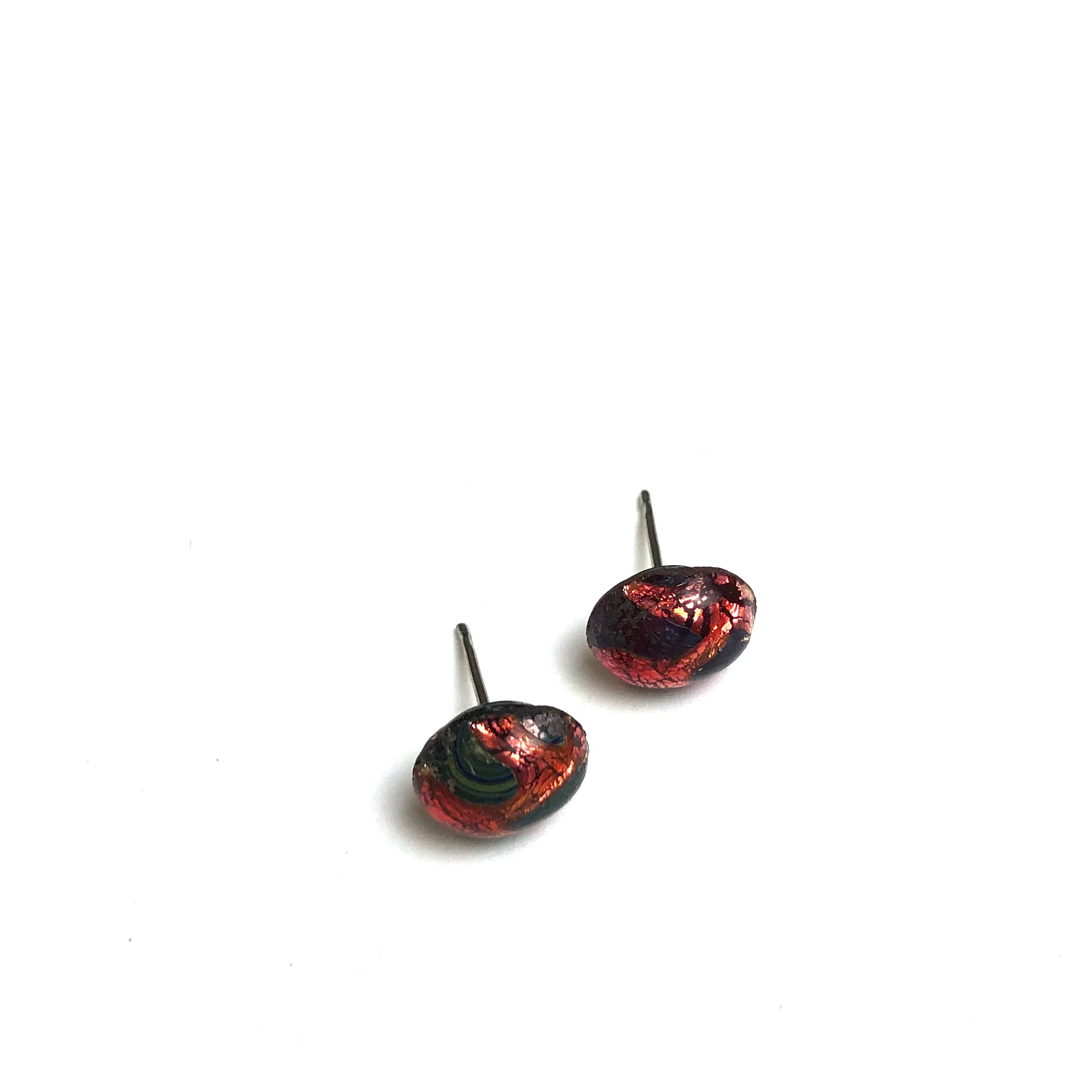 Cranberry Foil Oval Glass Studs