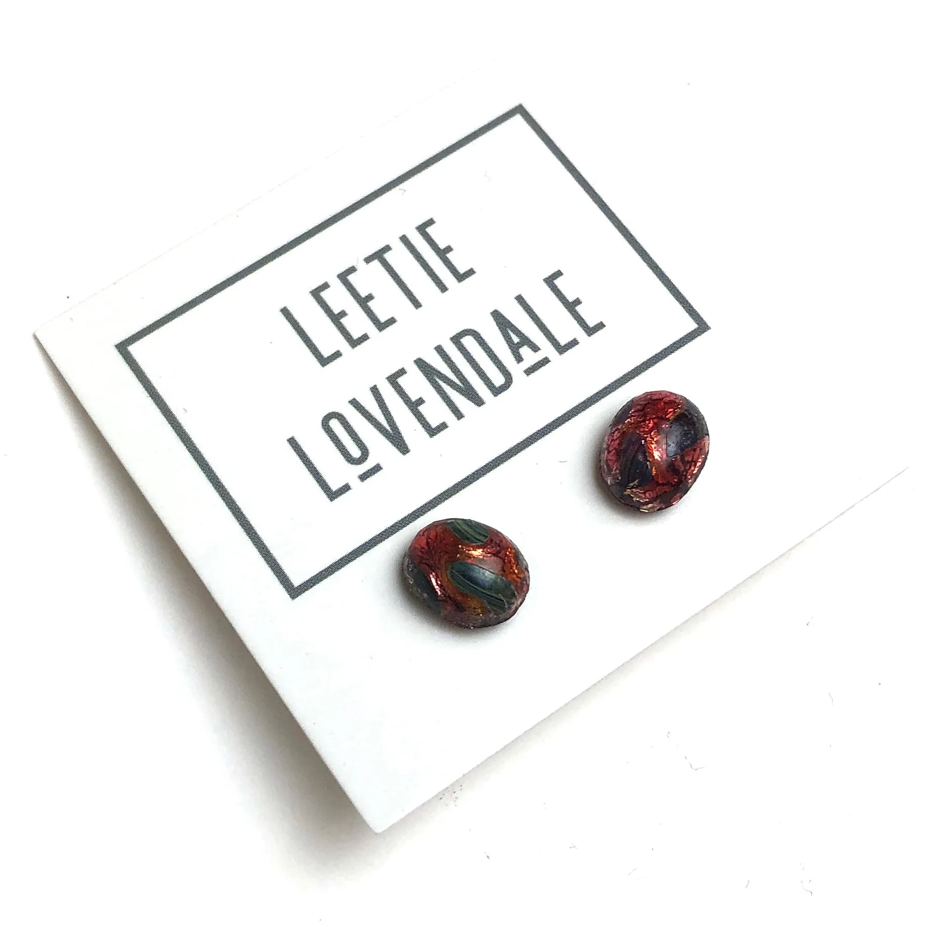 Cranberry Foil Oval Glass Studs