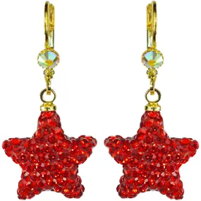 Crystal Pave Star Leverback Earrings (Goldtone/Ruby Red)