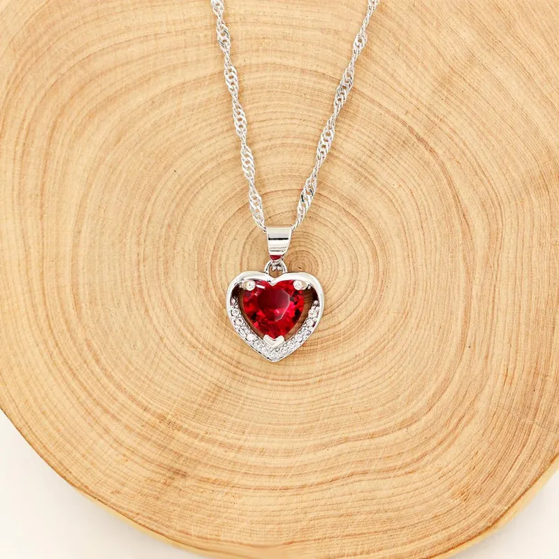 Dainty Double Heart Pendant Necklace, Birthstone Heart Necklace