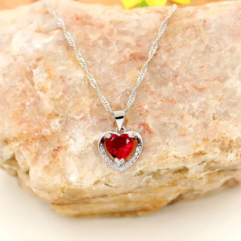 Dainty Double Heart Pendant Necklace, Birthstone Heart Necklace