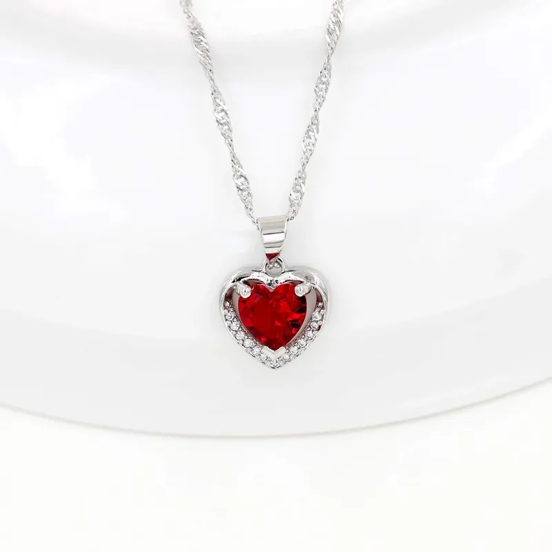 Dainty Double Heart Pendant Necklace, Birthstone Heart Necklace