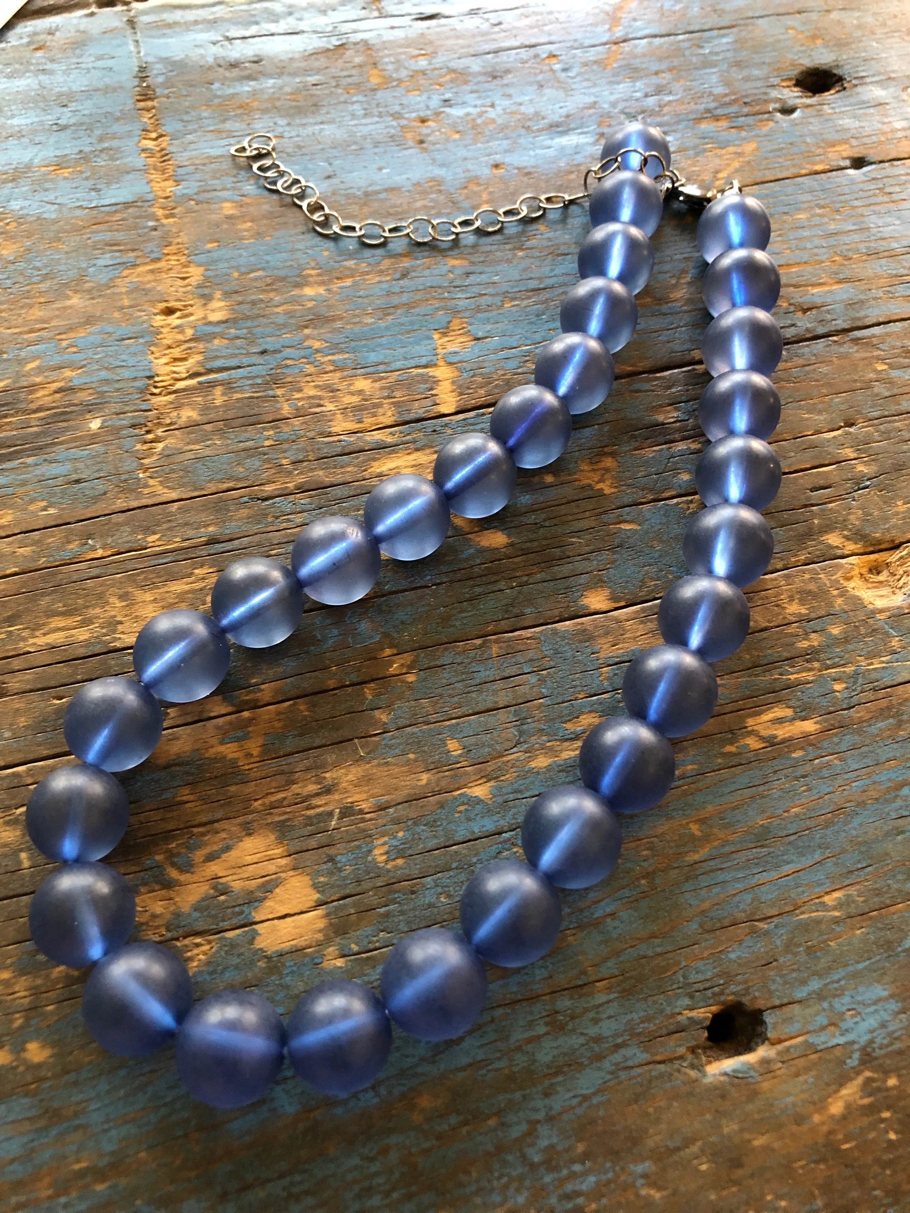 Denim Blue Beaded Vintage Lucite Chunky Marco Necklace