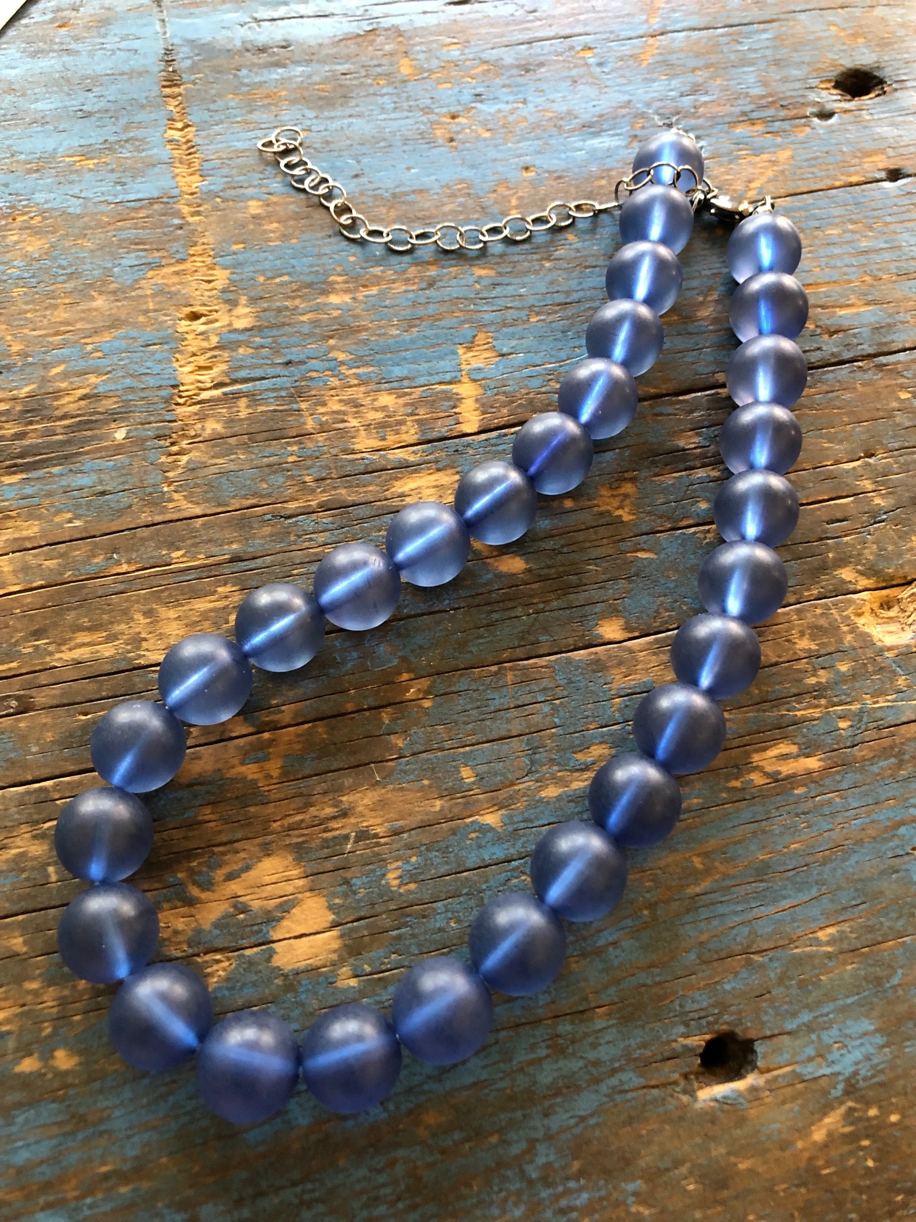 Denim Blue Beaded Vintage Lucite Chunky Marco Necklace