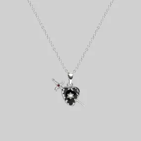 DEVOTION. Black Heart & Sword Silver Necklace