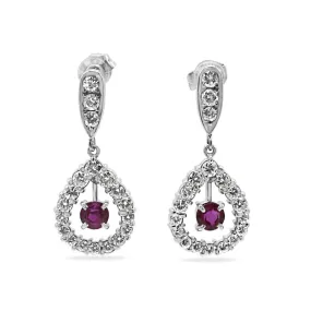 Diamond & Ruby Set 'Teardrop' Shaped Drop Earrings