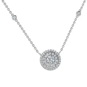 Double halo diamond pendant necklace