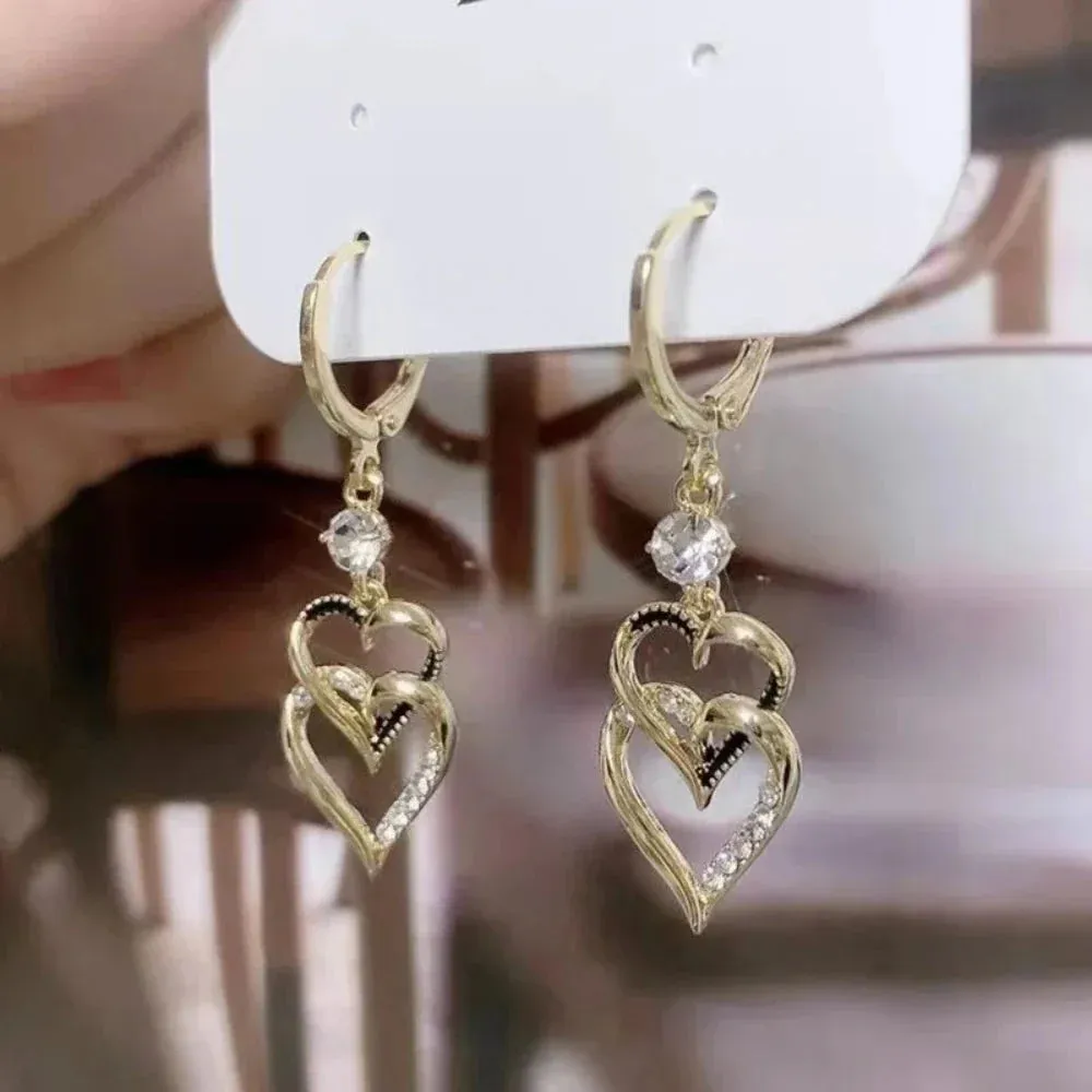 Double Heart Layer Dropped Earrings