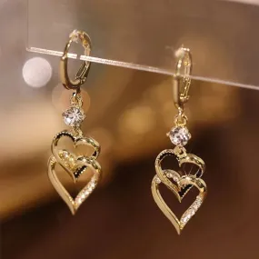 Double Heart Layer Dropped Earrings