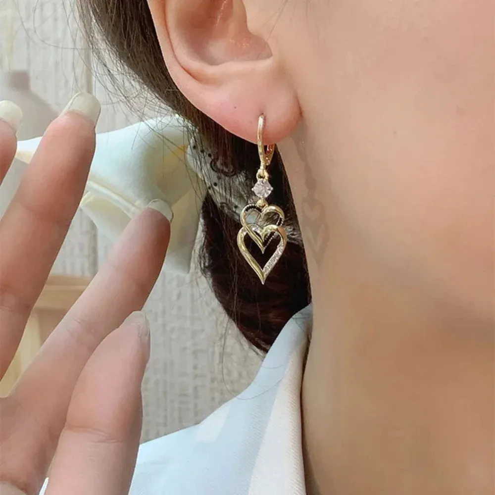 Double Heart Layer Dropped Earrings