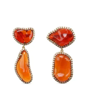 Double Lava Fire Opal Drop Earrings