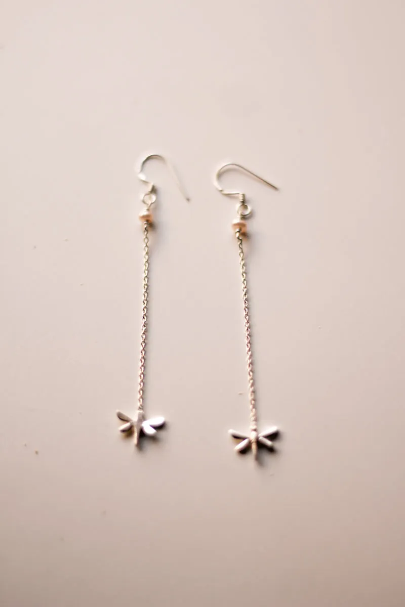 Dragonfly Chandelier Earrings (Silver)