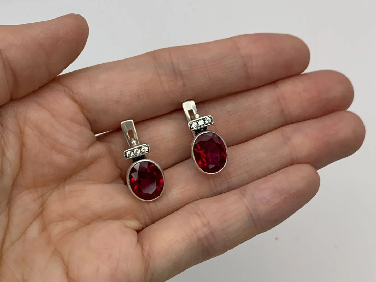 Drop Ruby Earrings - Red Oval Earrings - Vintage Bezel Earrings