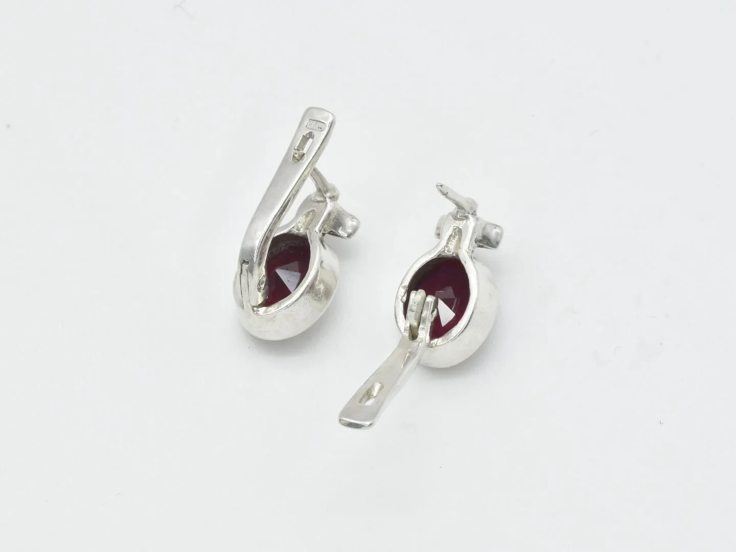 Drop Ruby Earrings - Red Oval Earrings - Vintage Bezel Earrings