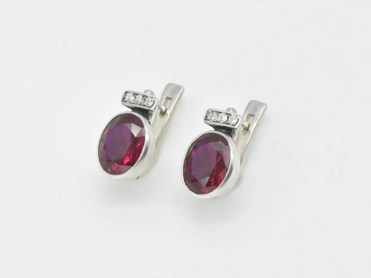 Drop Ruby Earrings - Red Oval Earrings - Vintage Bezel Earrings