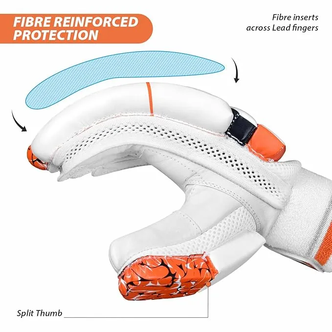 DSC Motion Right-Hand Youth Batting Gloves, Orange/White – Premium Comfort & Protection for Young Cricketers