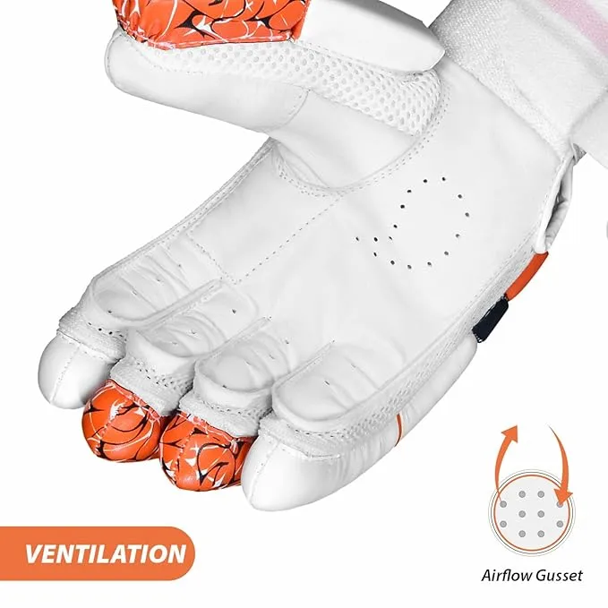 DSC Motion Right-Hand Youth Batting Gloves, Orange/White – Premium Comfort & Protection for Young Cricketers