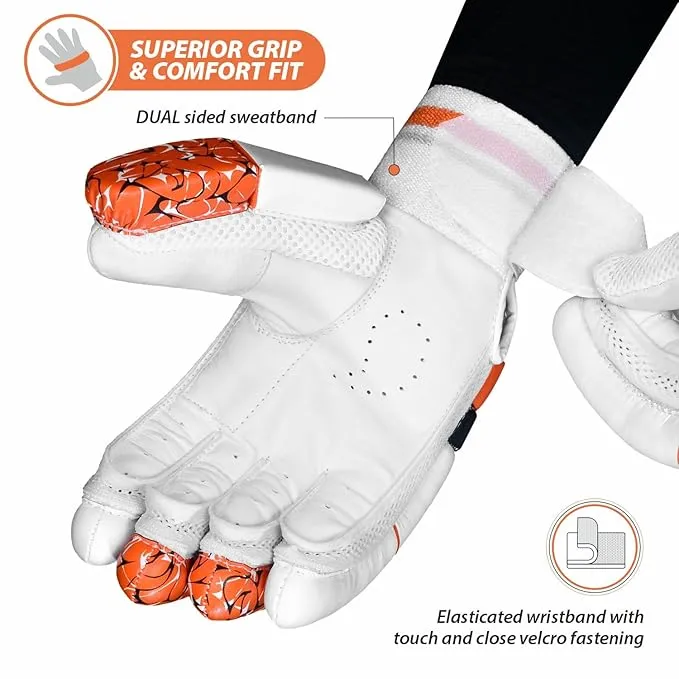 DSC Motion Right-Hand Youth Batting Gloves, Orange/White – Premium Comfort & Protection for Young Cricketers