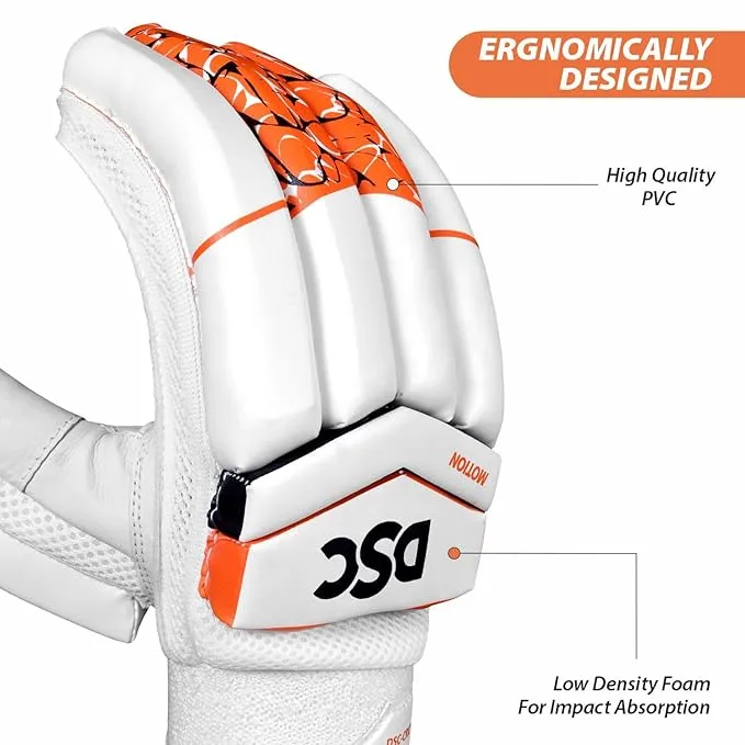 DSC Motion Right-Hand Youth Batting Gloves, Orange/White – Premium Comfort & Protection for Young Cricketers