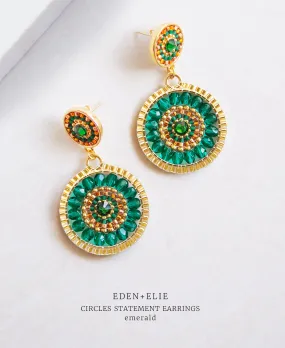 EDEN   ELIE Double Circle Statement Drop Earrings - emerald green