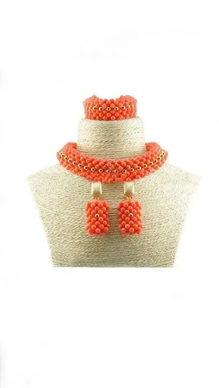 Elegant African Choker woven Traditional Original Coral Beads Jewelry Set