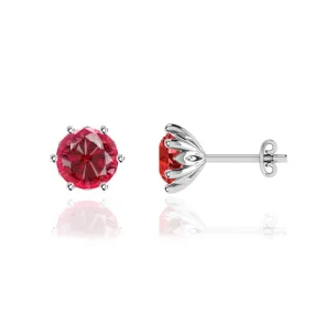 ELOISE - Round Ruby Platinum Lotus Leaf Stud Earrings