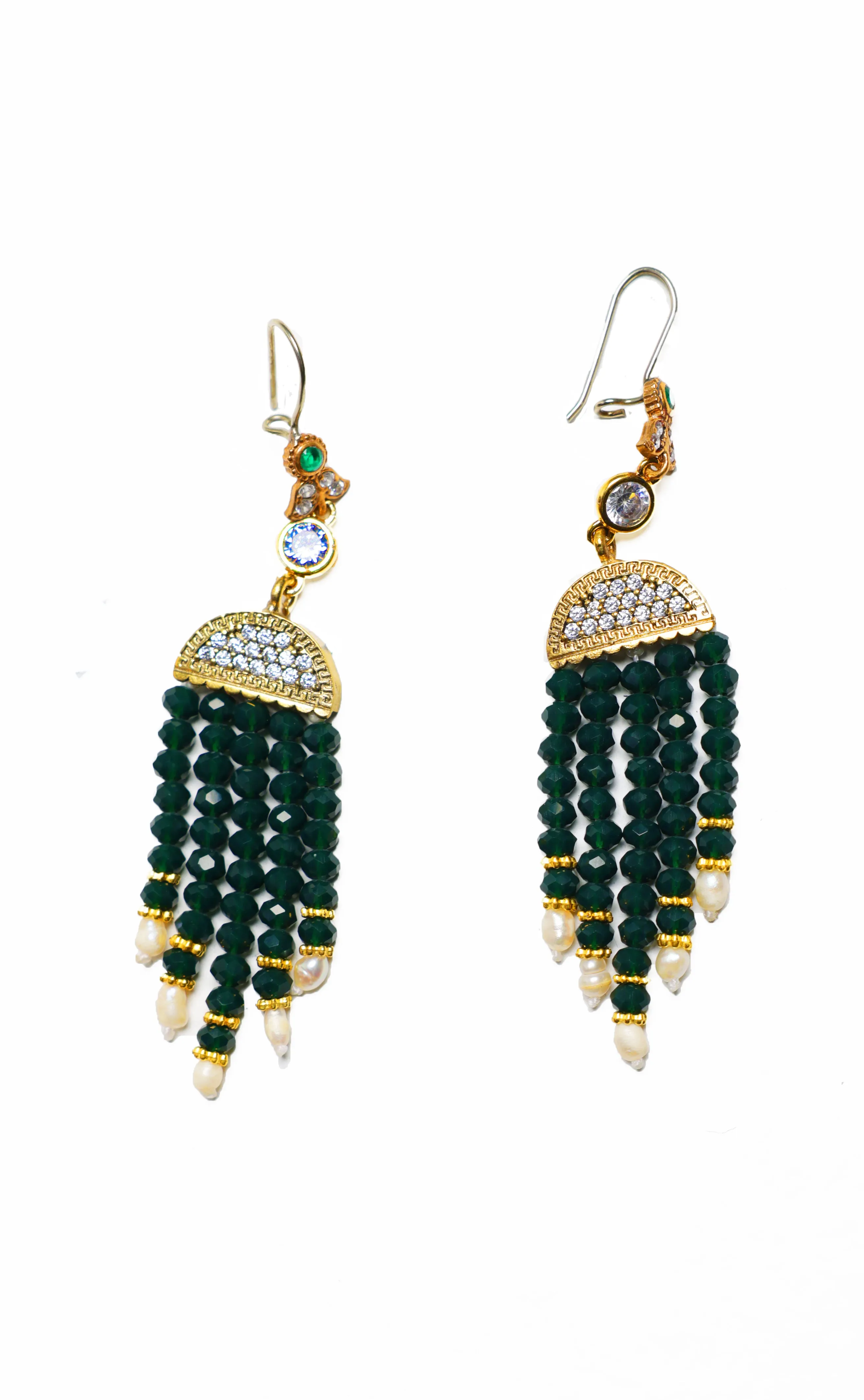 Emerald Green Turkish Tassel Chandelier Earrings