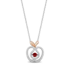 Enchanted Disney Fine Jewelry Sterling Silver and 10K Rose Gold with 1/4 CTTW Diamond and Red Garnet Snow White Apple Pendant Necklace