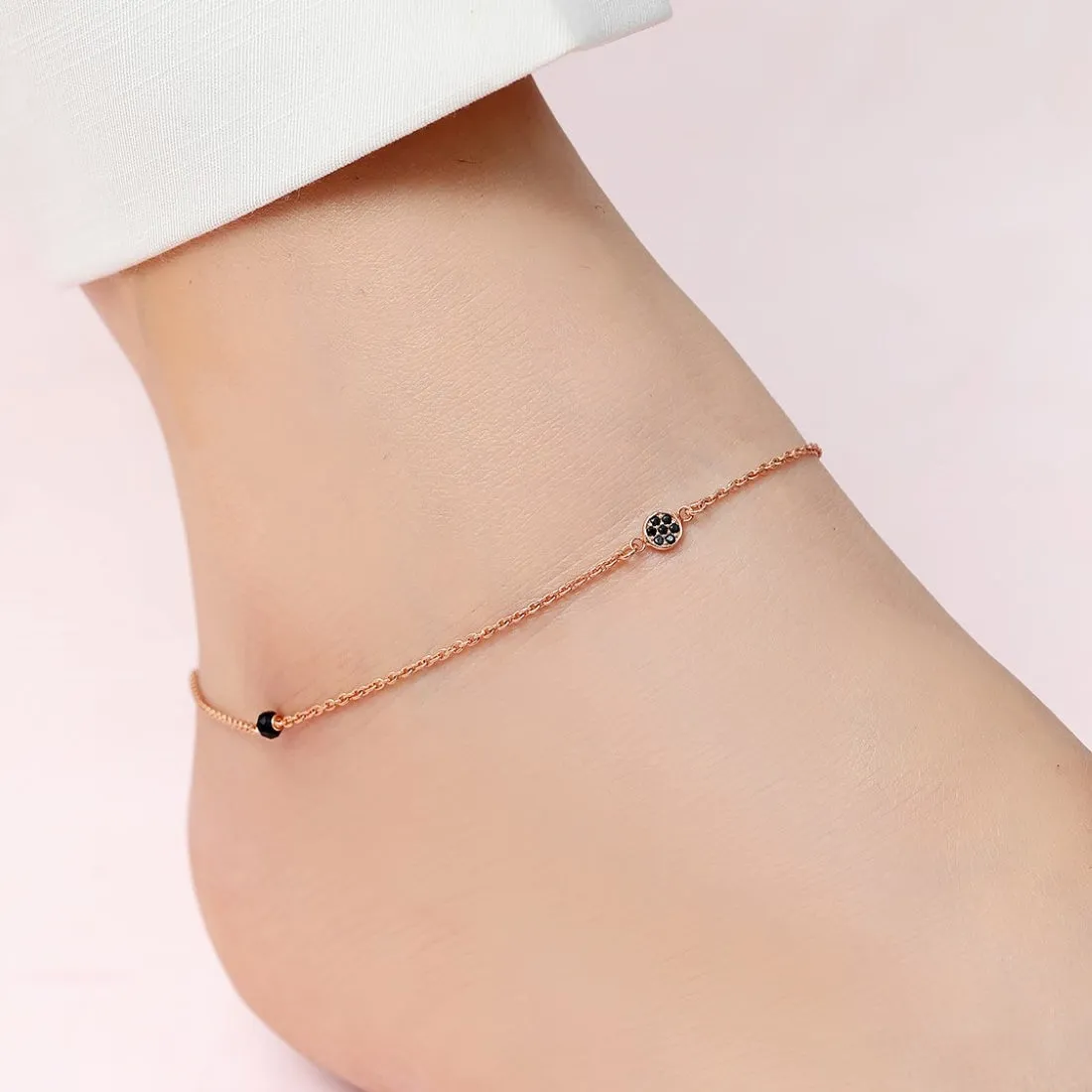 Enchanting Charm Rose Gold Plated 925 Sterling Silver Adjustable Link Chain Anklet