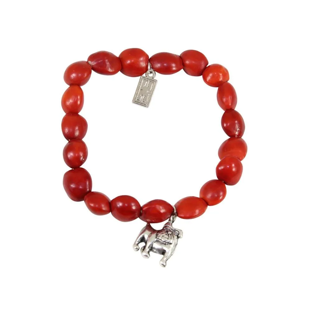 English Bulldog Charm Stretchy Bracelet w/Meaningful Good Luck, Prosperity, Love Huayruro Seeds