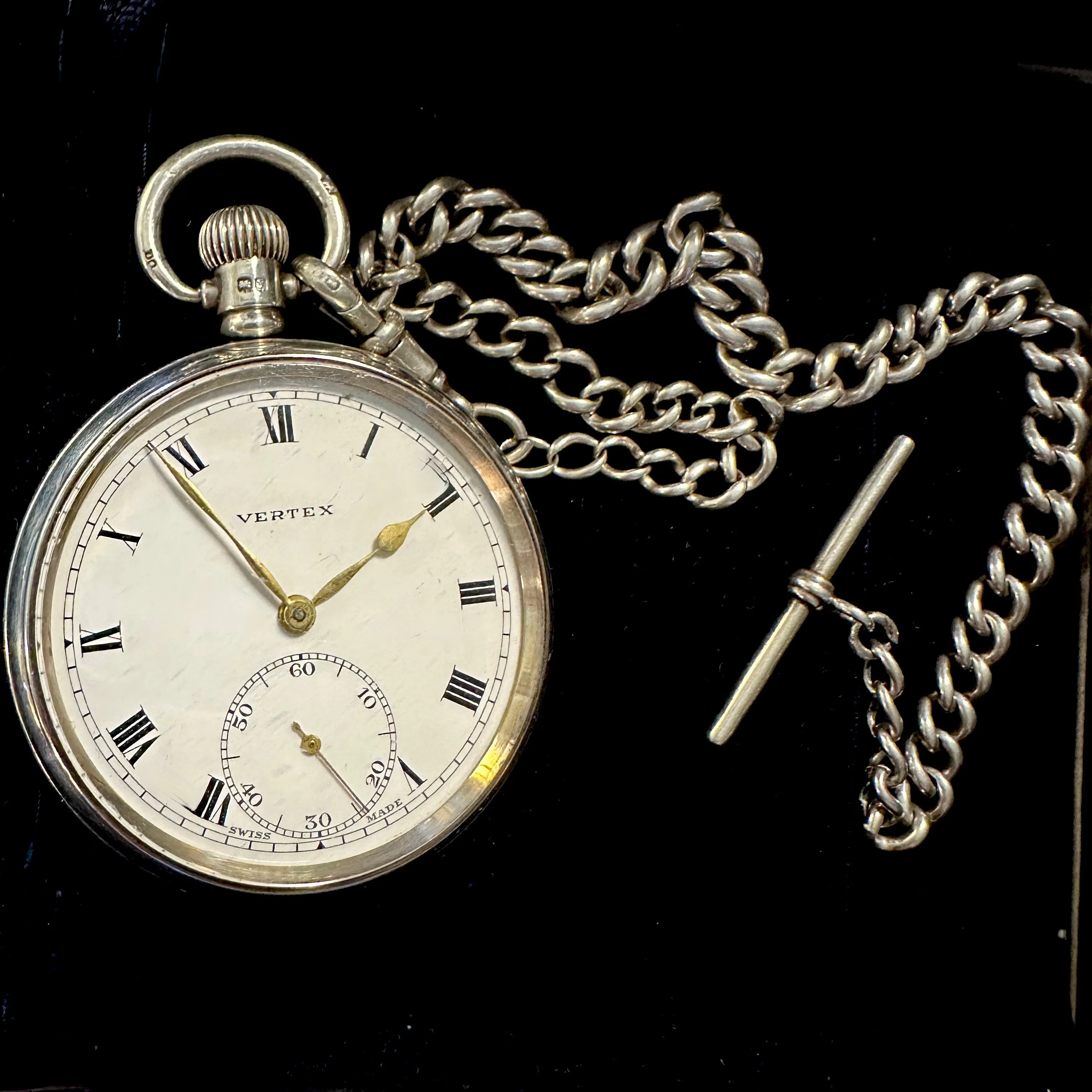 ENGLISH SILVER POCKET WATCH & chain