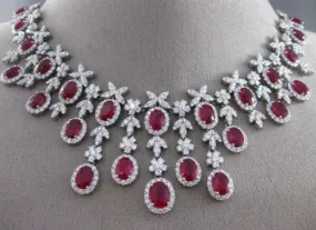 ESTATE EXTRA LARGE CERTIFIED 43.78CT DIAMOND & RUBY 18KT WHITE GOLD NECKLACE E/F