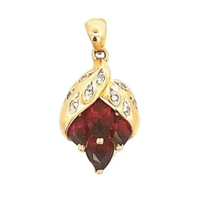 Estate Garnet and Diamond Pendant in 14K Yellow Gold