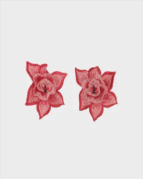 Eugenia Mela Floral Embroidered Earrings, Coral